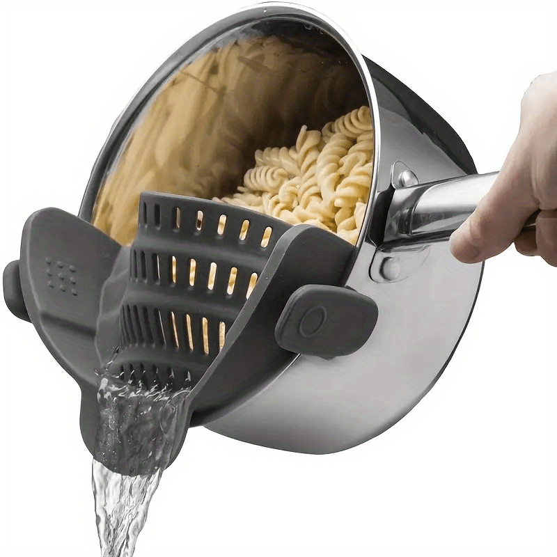  YEVIOR Colador de clip para ollas, sartén, colador de pasta,  colador de alimentos de silicona para manos libres, colador de alimentos de  cocina con clip para espaguetis, pasta, carne molida se