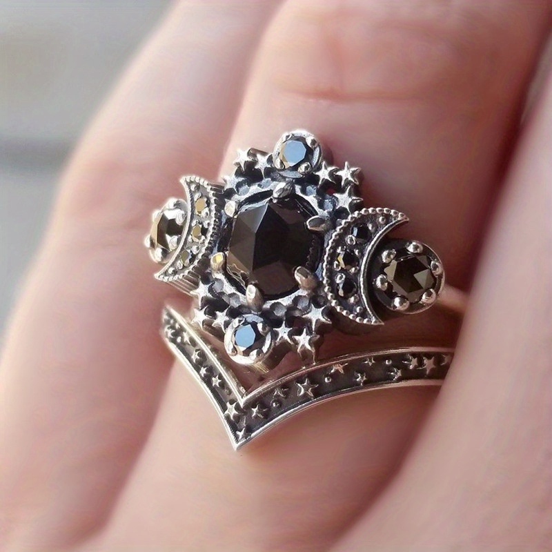 1pc Fashion Unisex Gothic Universe Moon Engagement Ring Set Moon And Star  Black Ring Anniversary Gift Jewelry