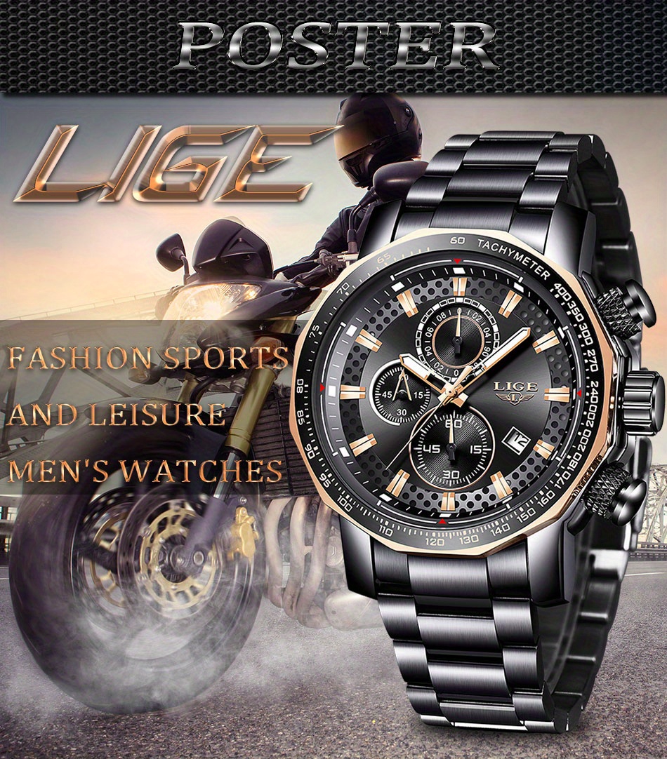 LIGE New Military Watches for Men Luxury Sport Chronograph WristWatch  ​Waterproof Quartz Big Clock Creative Male Watch Silico