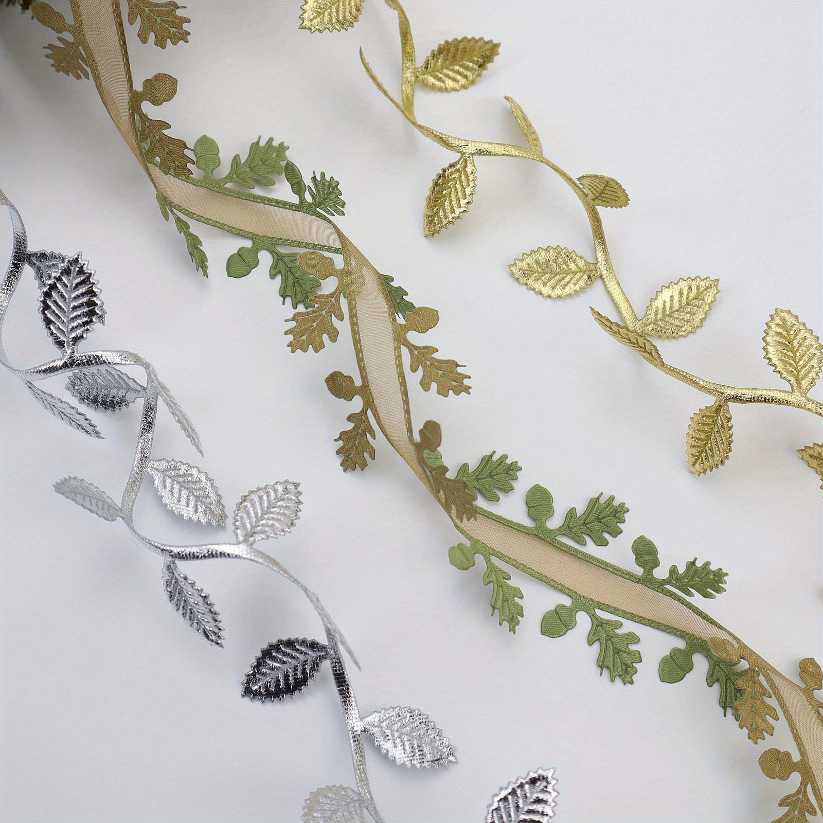 Olive Green Leaves Leaf Trim Ribbon -20 Yards - for DIY Craft Party Wedding Home Decoration (Olive Green)