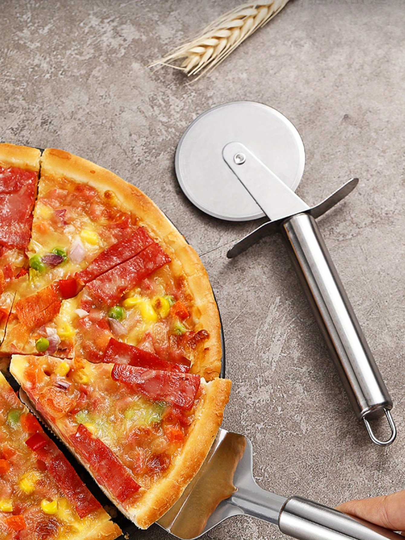 stainless steel pizza wheel knife single wheel pie knife roller knife pizza knife baking tool details 2