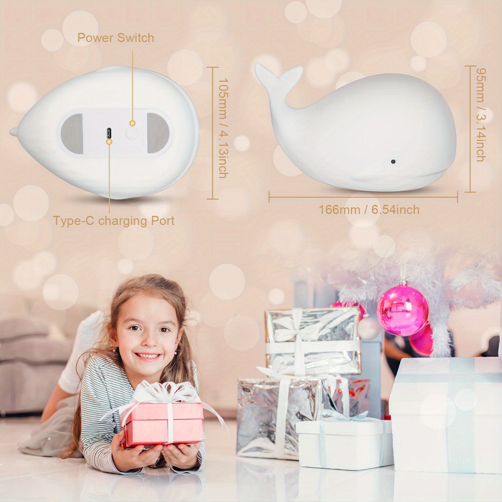 Veilleuse mignonne pour enfants, veilleuse bébé en silicone veilleuse  baleine, veilleuse spongieuse à 7 couleurs changeantes pour enfants, veilleuse  bébé chambre d'enfant pour enfants contrôle du robinet charge USB  rechargeable 