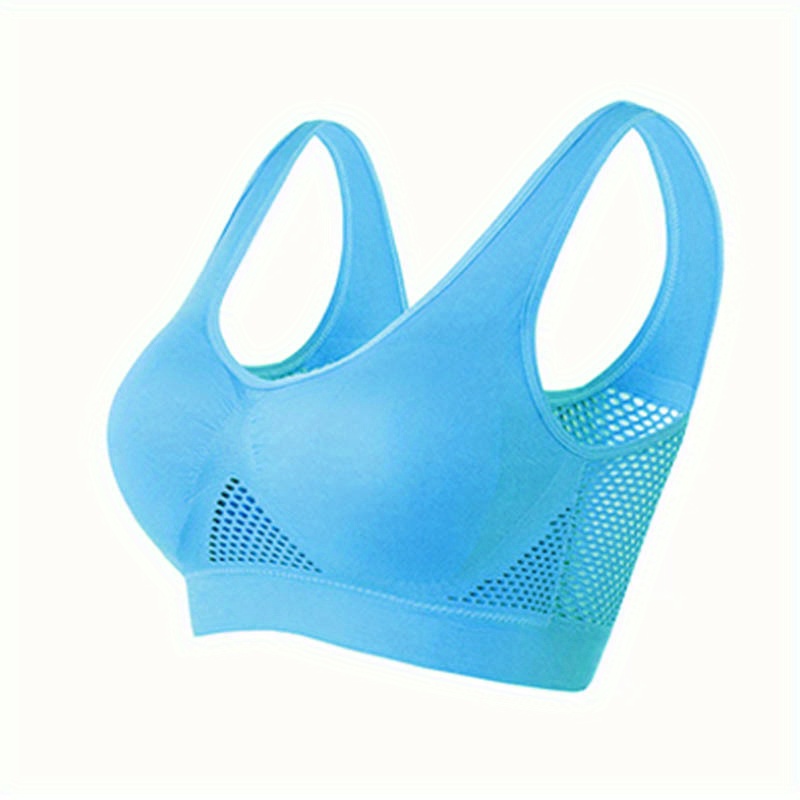 Solid Color Mesh Seamless Sports Bra Breathable Wire free V - Temu