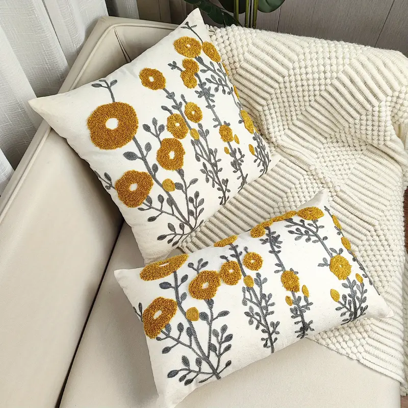 1pc boho floral tufted decorative throw pillow cover embroidered cotton cushion cover for couch sofa and bed soft and stylish details 0