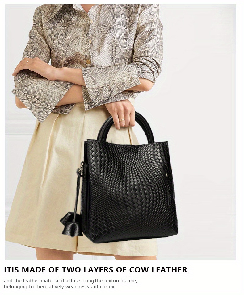 Women's Woven Tote Bag, Fashion Leather Crossbody Bag, Large Capacity  Handbag For Commuter - Temu