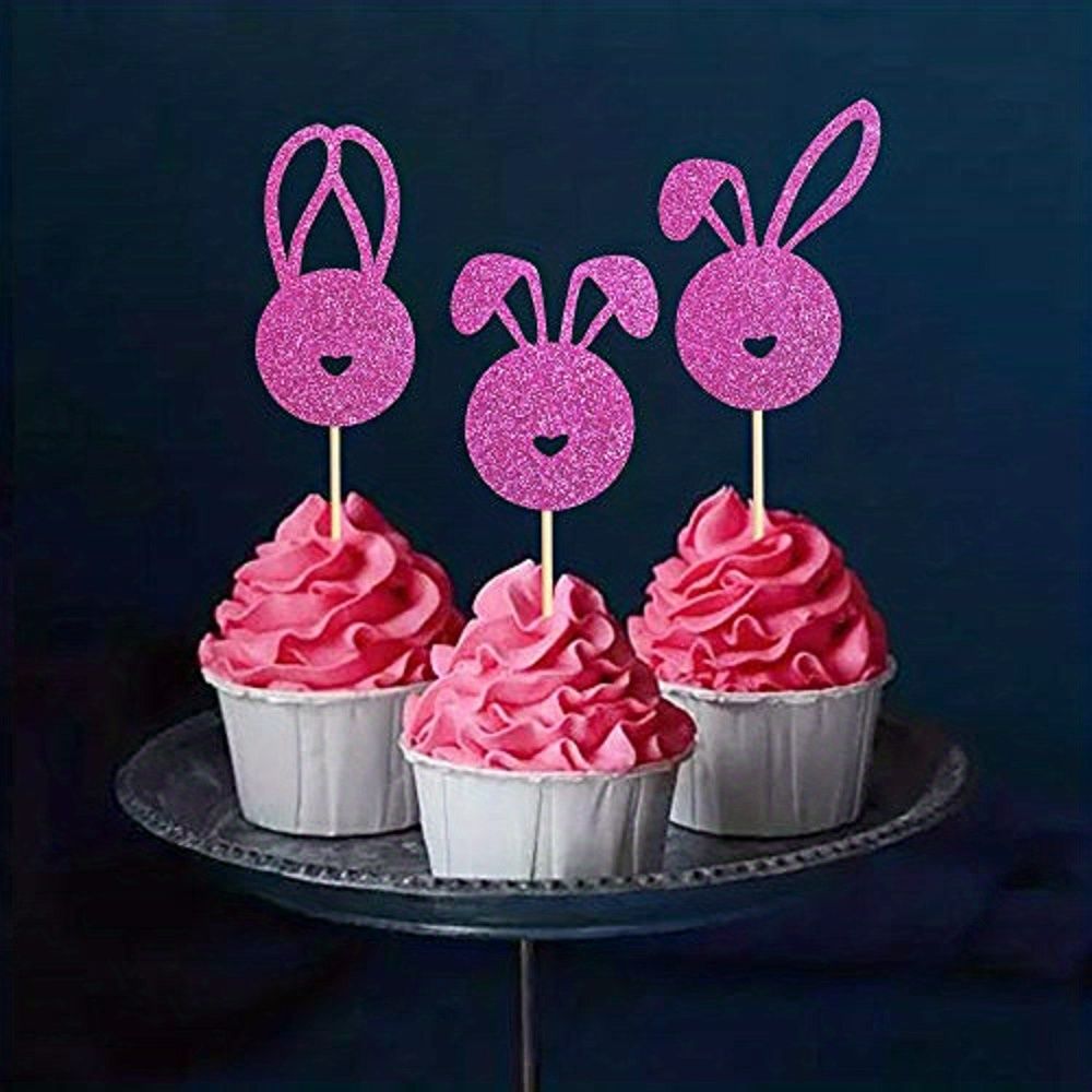 24pcs 5pc Easter Bunny Cupcake Toppers Purple Bunny Creative Cartoon Baking  Dessert Table Layout Cake Inserts