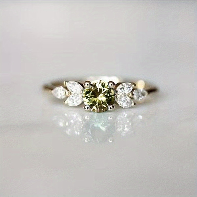 Simple Round Green Cubic Synthetic Zirconia Stacking Minimal Lovely Finger Jewelry Cz Finger Ring For Women