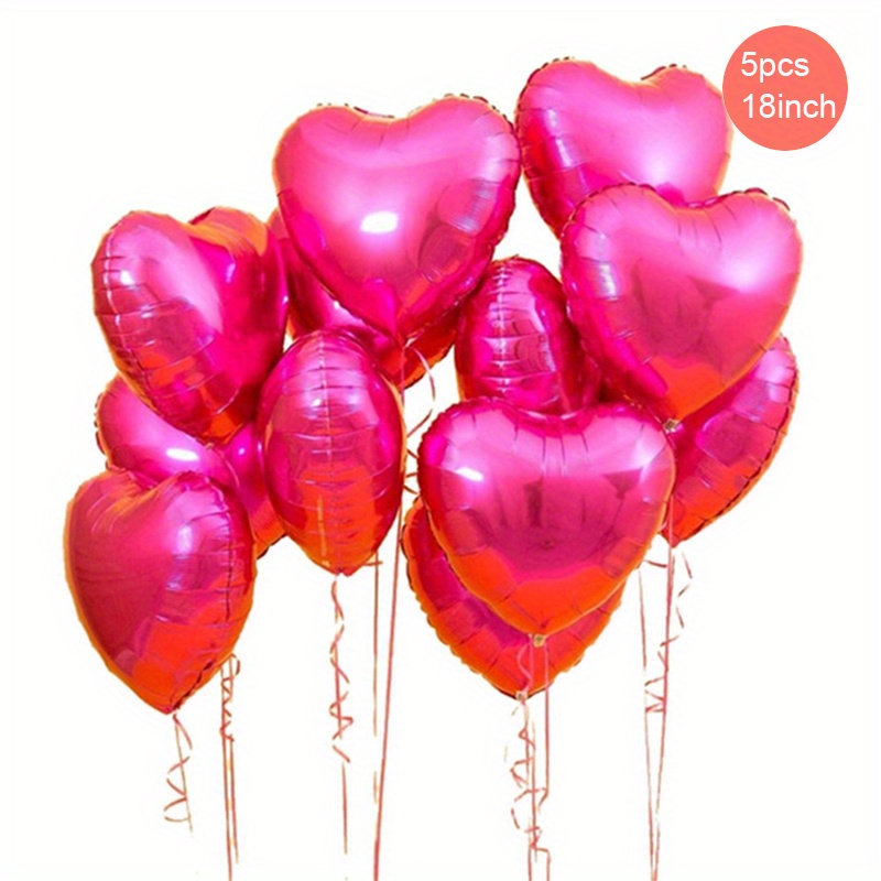 5pcs 18-inch Red Heart Shaped Aluminum Foil Balloons (with 1pc Red