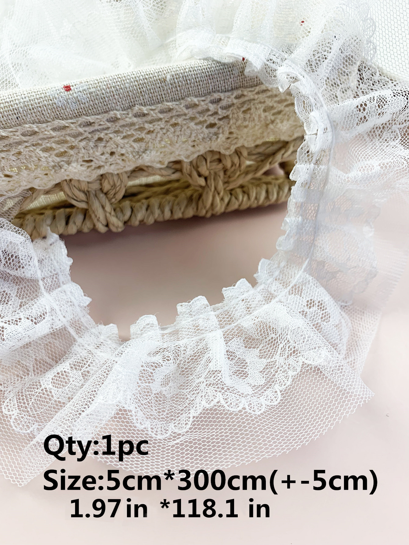 3.14 Inches Double Layer Ruffle Lace Trim Satin & Lace Trim Ribbon by the  Yard A1 -  Canada