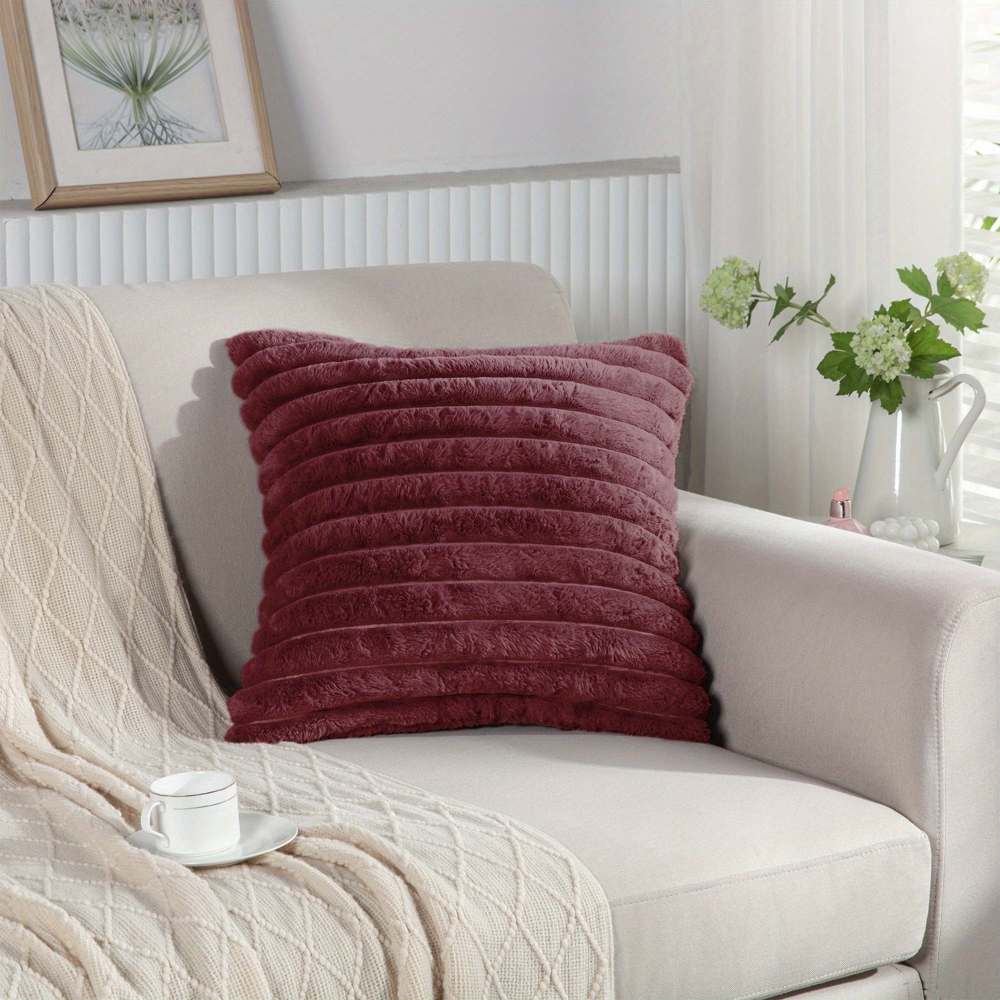 Burgundy discount fur pillows