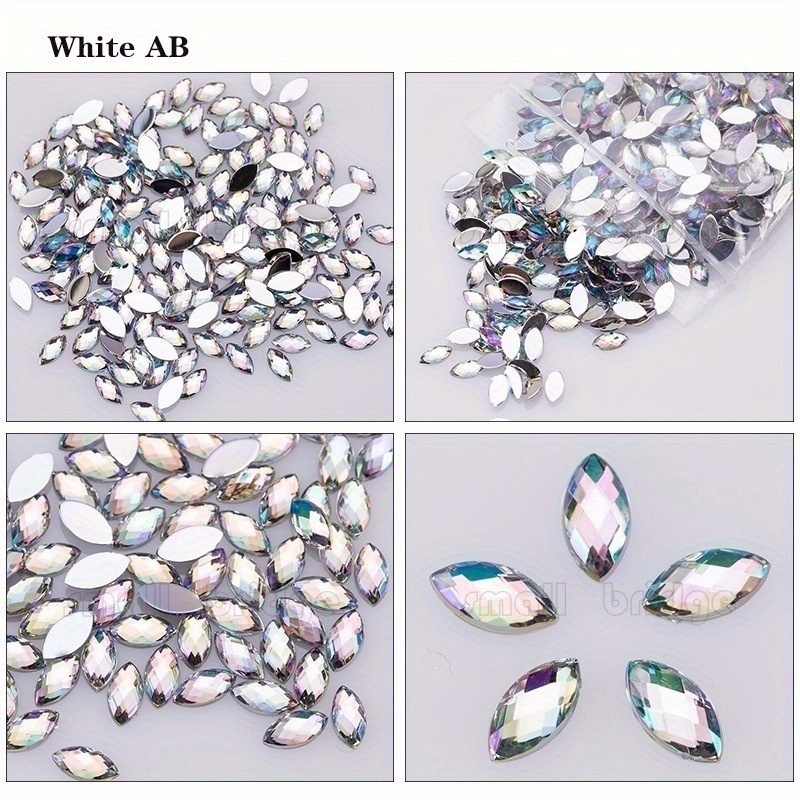 300Pcs Mixed Horse Eye Clear AB Color Nail Art Rhinestones Flatback Glitter  Crystal 3D Marquise Strass Acrylic DIY Decorations Nail Accessories (Clear