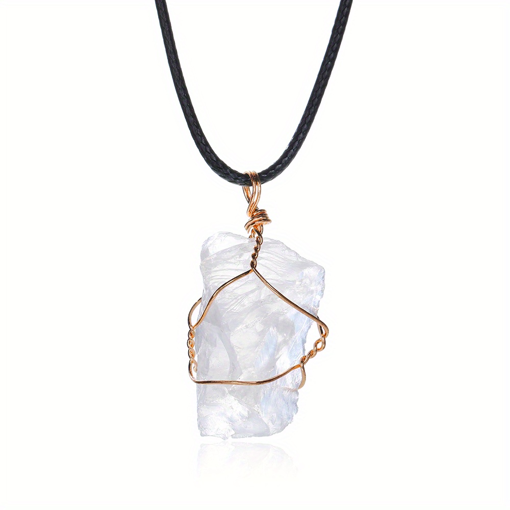 1pc Copper Irregular White Crystal Natural Stone Necklace, Fashion Crystal  Pendant Necklace For Men