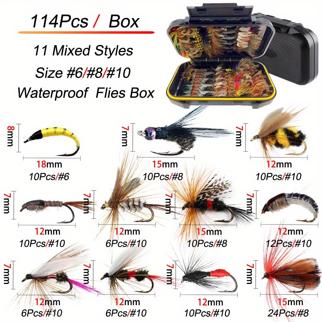 Fly Fishing Kit, Set of 52 Flies - Hand Tied Lures for Trout, Bass and  Assortment of Other Fish - Pack Includes Waterproof Box to Keep Gear Dry,  Dry Flies -  Canada