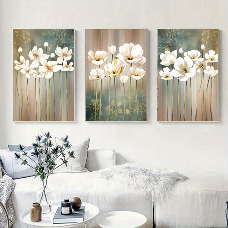 3pcs Set Frameless Abstract Canvas Painting Retro White Flower Poster ...