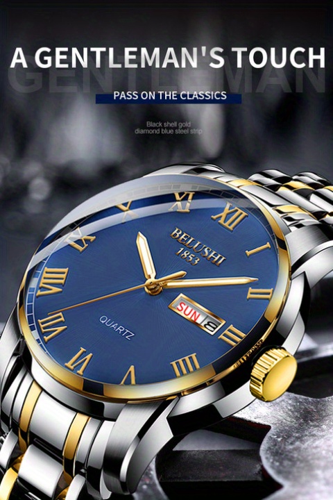 best sales belushi luminous dial steel strap watch mens waterproof quartz watch details 0