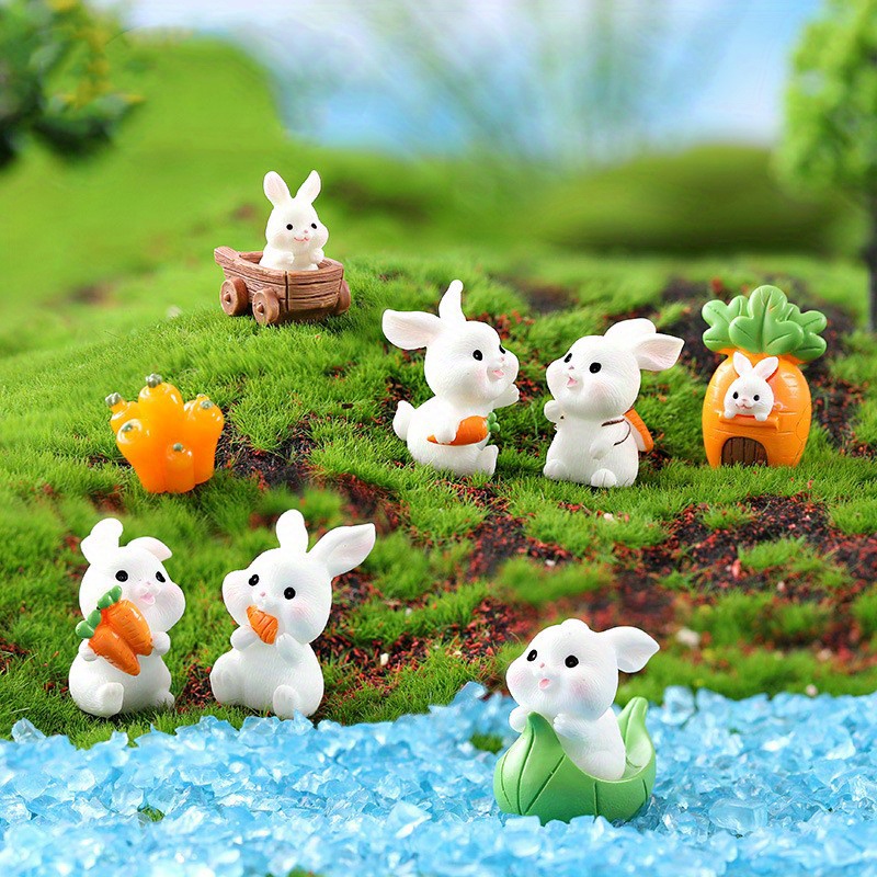 Mini Rabbit Ornament Resin Cartoon Carrot Rabbit Figurine - Temu