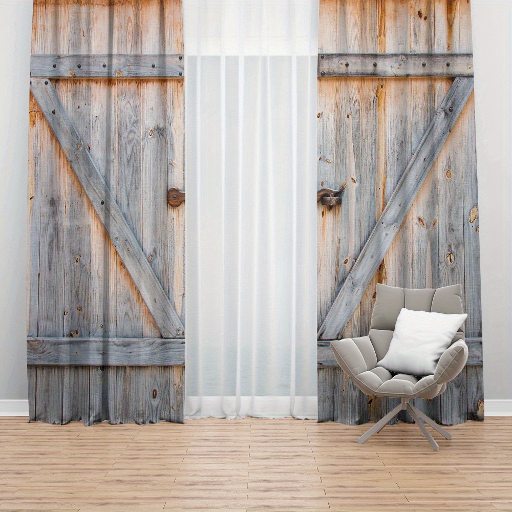  Cortinas de grano de madera – Paneles de cortinas con bolsillo  para barra, decoración del hogar, cortinas para dormitorio, sala de estar,  2 paneles de 27.5 x 24 pulgadas, granja marrón