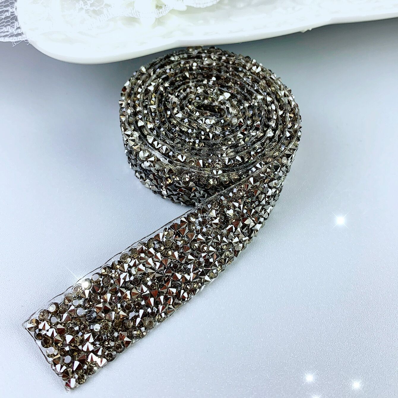 91cm Trim Patches Crystal AB Strass Hot Fix Rhinestone Tape Applicator  Ribbon With Rhinestones Iron On Appliques For Dresses