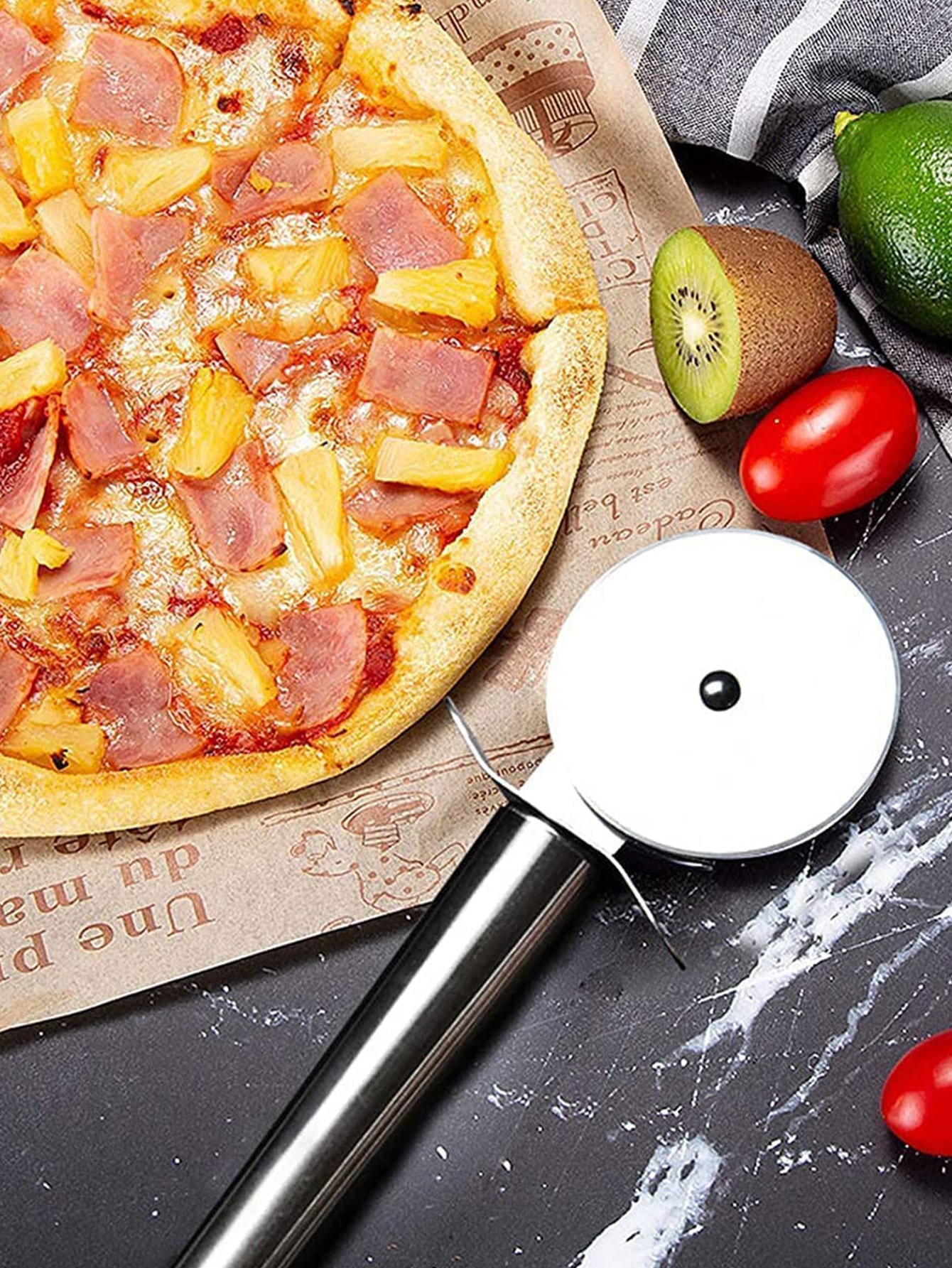 stainless steel pizza wheel knife single wheel pie knife roller knife pizza knife baking tool details 1