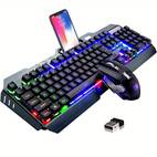 670 wireless esport keyboard and mouse rainbow backlit rechargeable keyboard with 3800mah battery metal panel mechanical feel keyboard and 7 color mute gaming mouse for windows computer gamers gift for birthday easter presidents day boy girlfriends