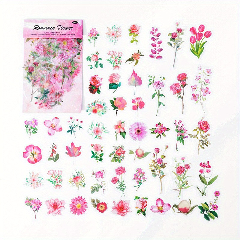 100Pcs Floral Decorative Plant Stickers Vintage Natural Flower