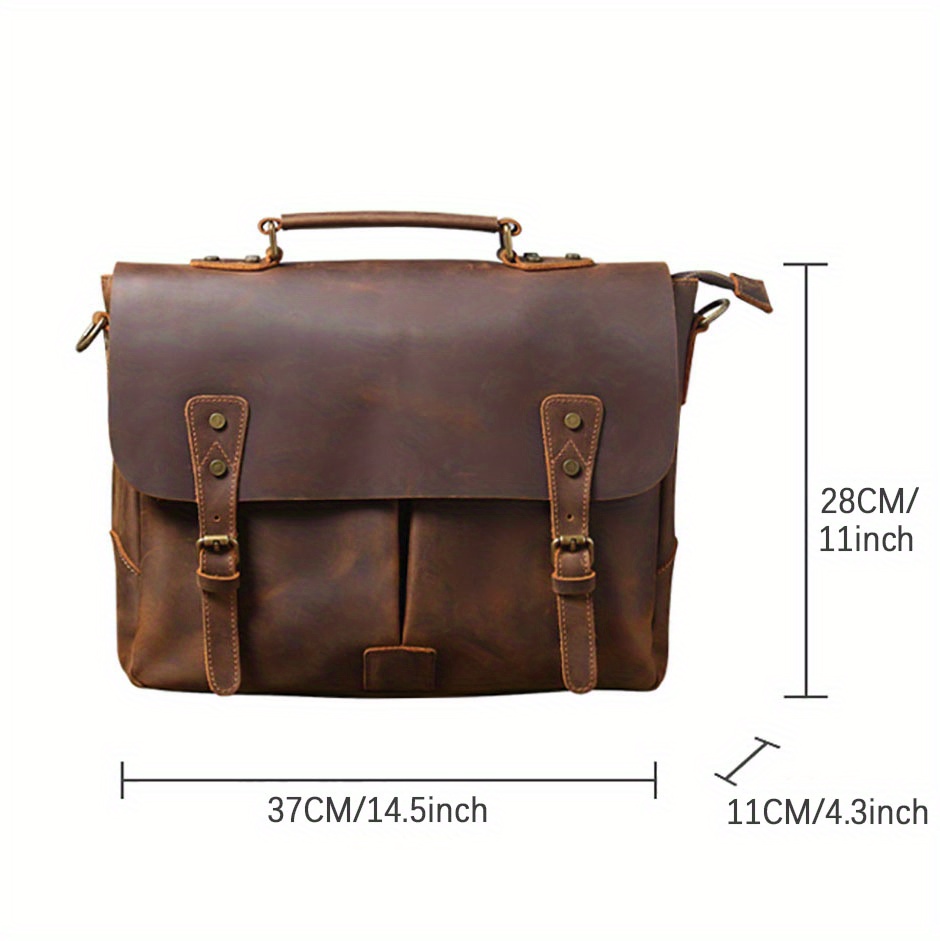 S.worker Vintage Genuine Leather Men's Briefcase Laptop Messenger Bag Crazy  Horse Leather Handbag Cowhide Retro Casual Style - Temu