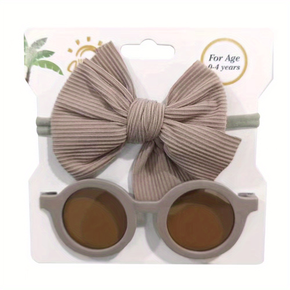 Temu 1Set 2pcs Vintage Kids Summer Sunglasses + Bows Headband, Creative Round Sunglasses Headband Set, Hair Accessories for Toddler Girl Baby,$4.49,free