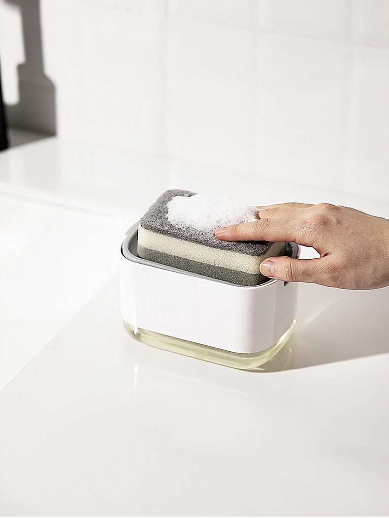 Caja de esponja de doble capa para cocina y baño, dispensador de jabón a  presión de la mano, estropajo, cepillo para lavar platos, caja de jabón –  Los mejores productos en la