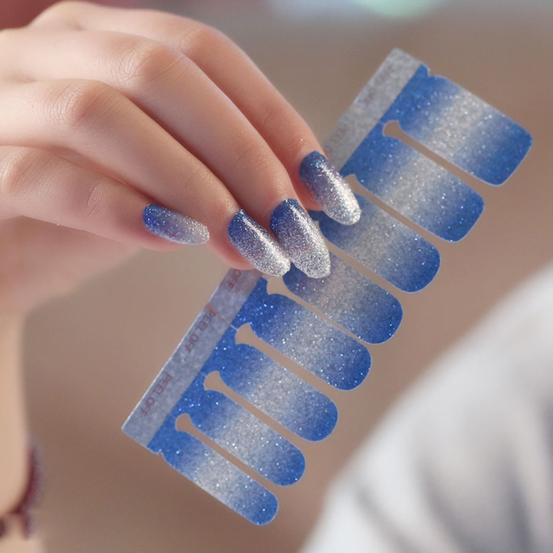 Light Blue Glitter Nail Polish Strips Wrap