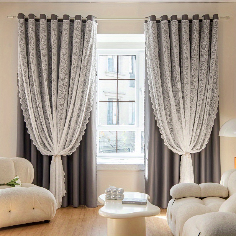 Cortinas opacas de doble capa para dormitorio y ventana aisladas cortinas  de tul con ganchos para dormitorio, salón, 2 paneles, gris-3,5 x 2,7 x 2