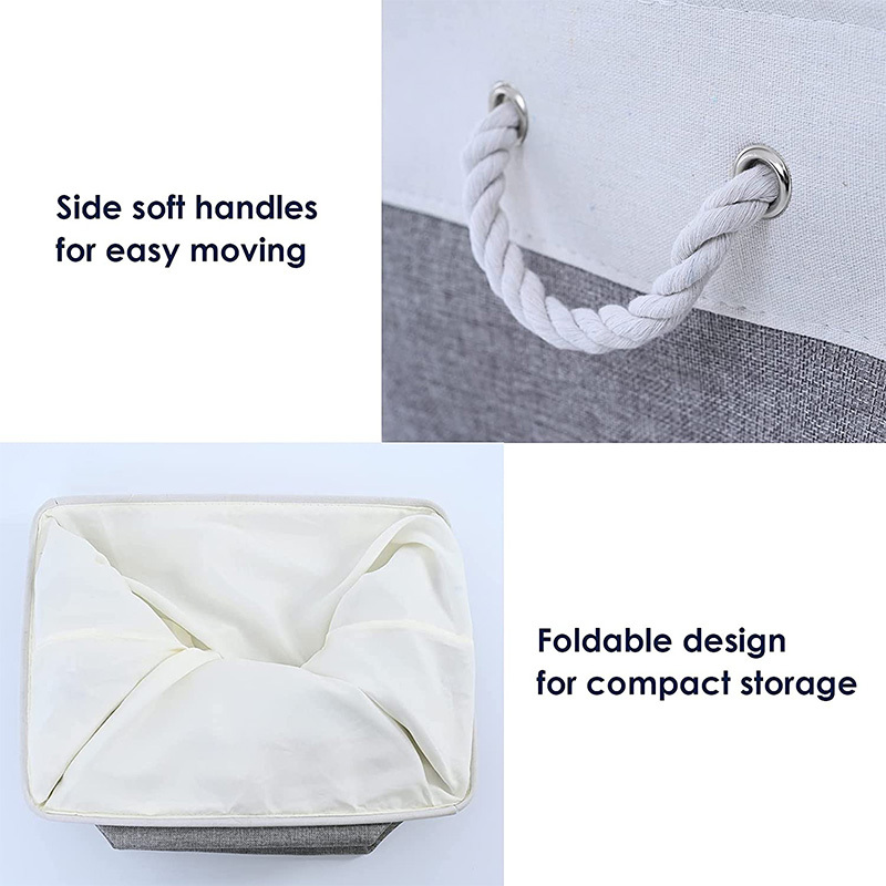 1pc versatile folding storage basket with rope handles chic white gray rectangular linen organizer for clothes toys more ideal for closets nurseries   laundry basket laundry baskets details 1