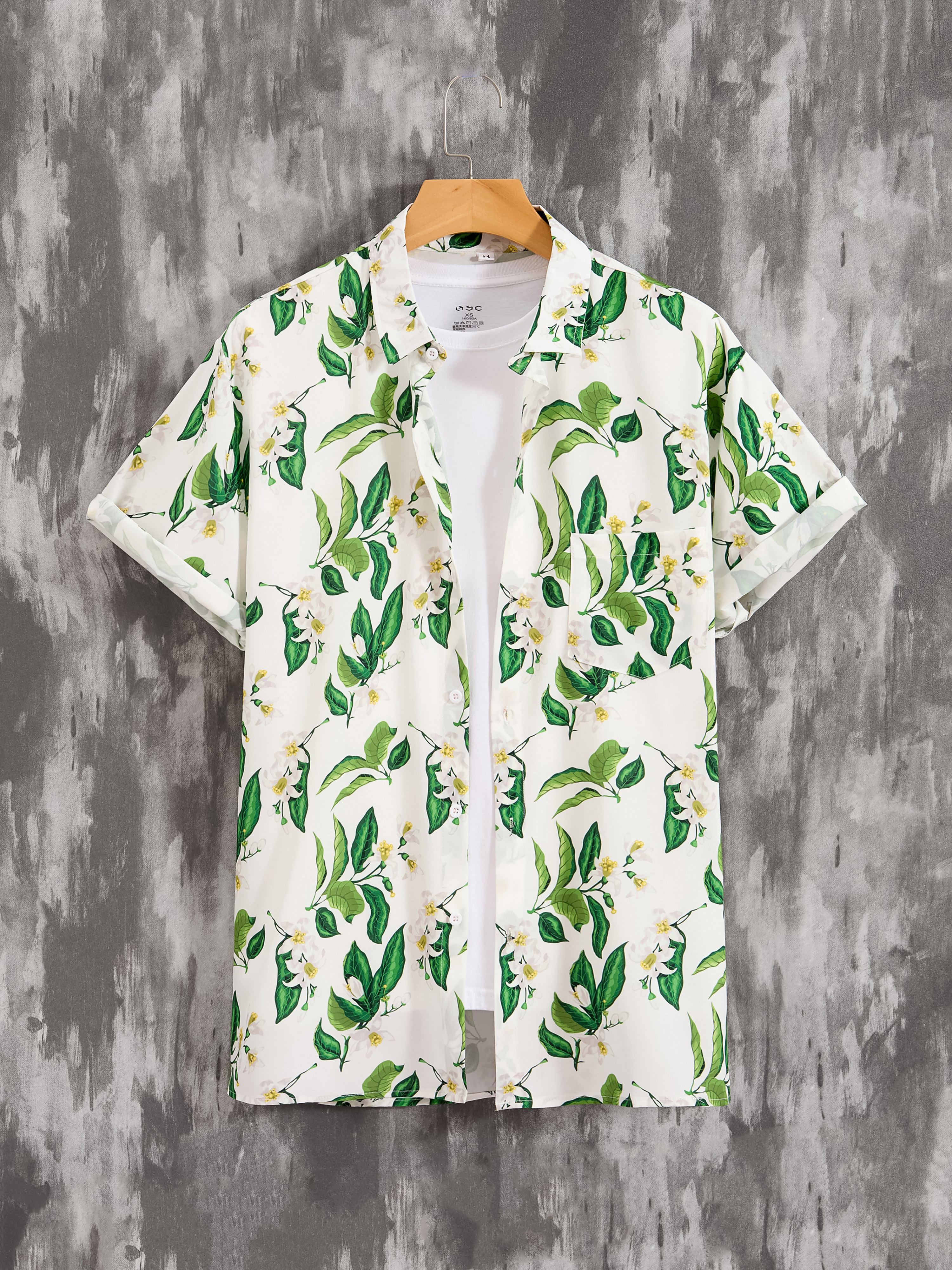 Men's Casual Tropical Plant Pattern Short Sleeve Shirt, Male Hawaiian