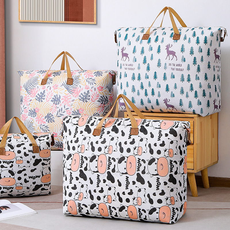 1pc quilt storage bag clothes sorting bag cartoon pattern thickened portable storage bag super large capacity moving packing bag bedroom accessories details 0