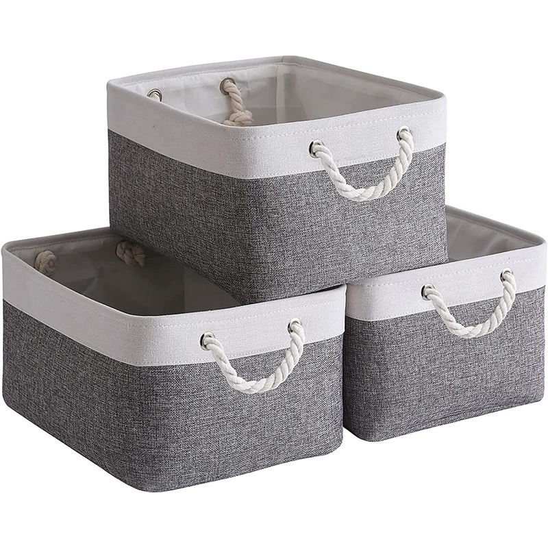 1pc versatile folding storage basket with rope handles chic white gray rectangular linen organizer for clothes toys more ideal for closets nurseries   laundry basket laundry baskets details 6