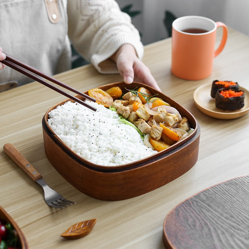 Wooden Lunch Box Japanese Bento Box Food Container - Temu