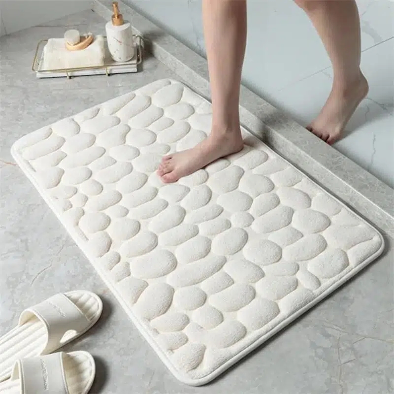 1pc Extra Long Pebble Pattern Bathroom Mat In Black, Flannel Anti-slip Rug  Along Bedside, Suitable For Bathroom, Kitchen, Bedroom