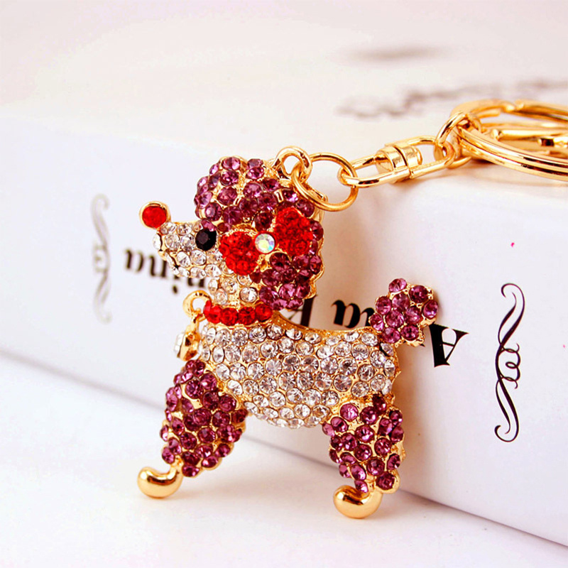 Rhinestone French Bulldog Puffy Tassel Key Chain