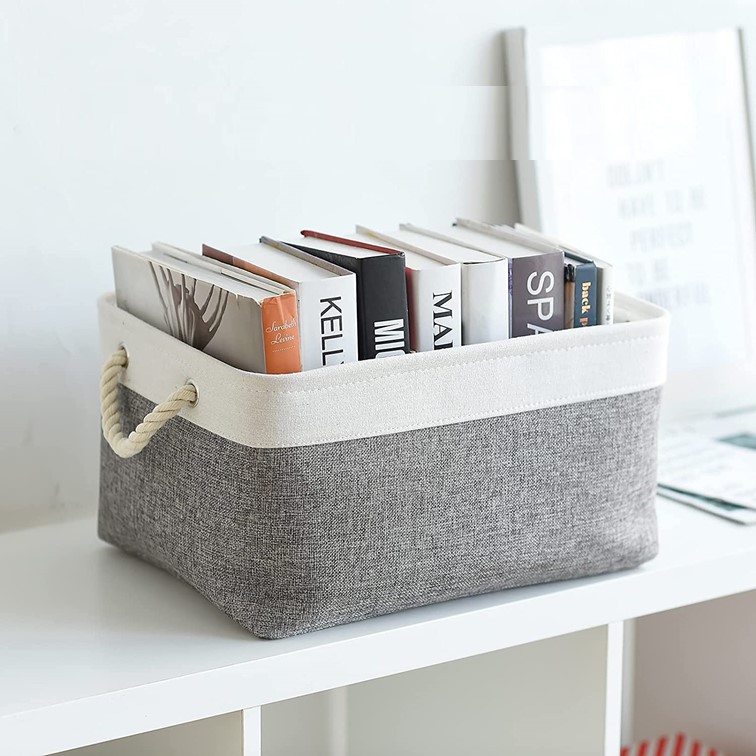 1pc versatile folding storage basket with rope handles chic white gray rectangular linen organizer for clothes toys more ideal for closets nurseries   laundry basket laundry baskets details 7