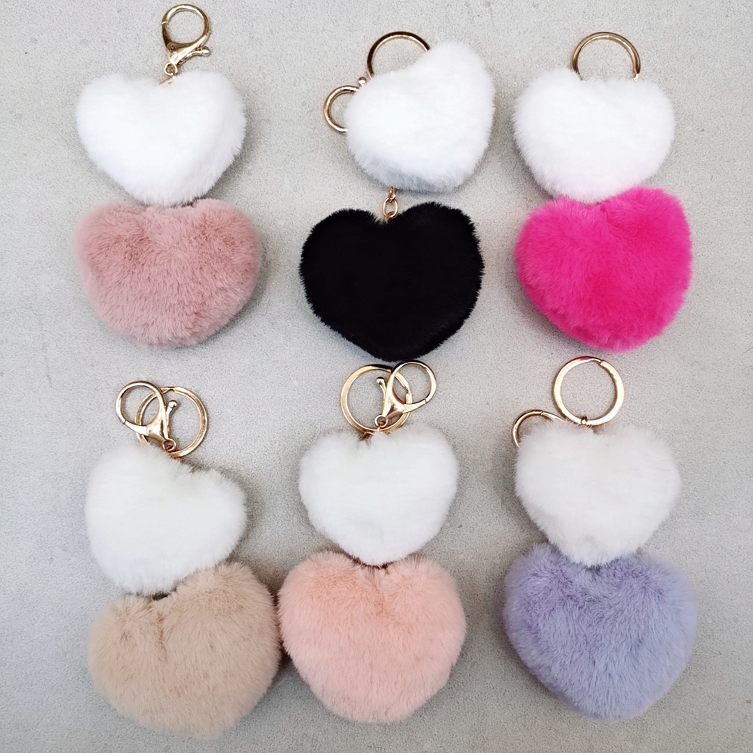 Fluffy Love Heart Pom Pom Keychain Pendant Cute Car Couple Keyring Ornament  Bag Purse Charm Accessories - Temu