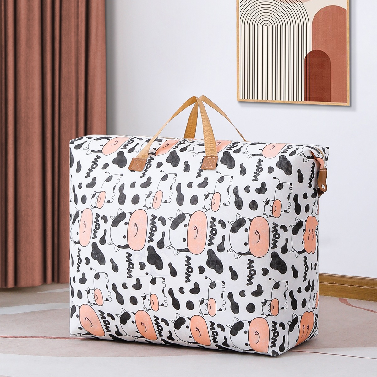 1pc quilt storage bag clothes sorting bag cartoon pattern thickened portable storage bag super large capacity moving packing bag bedroom accessories details 2