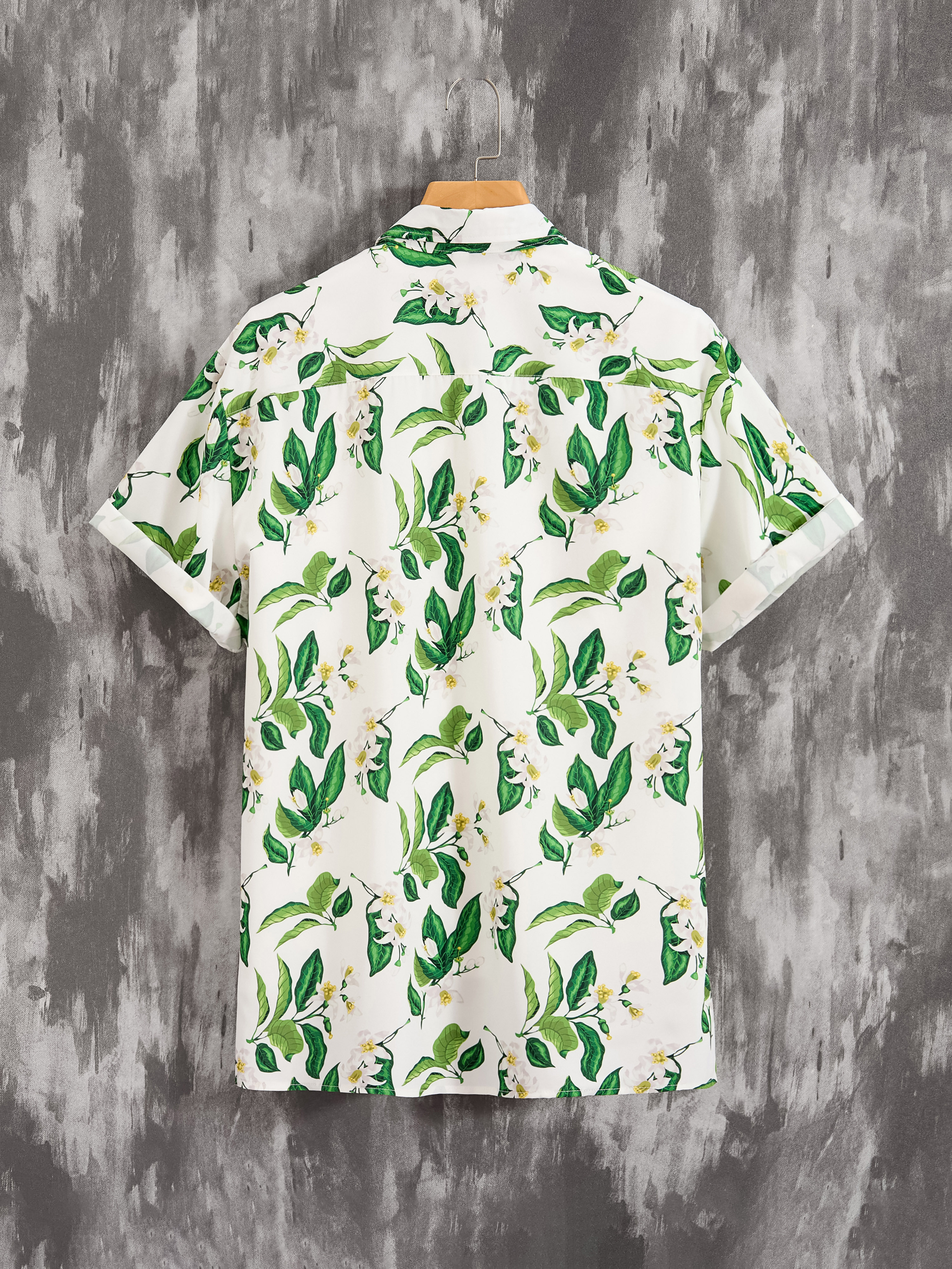 Men's Casual Tropical Plant Pattern Short Sleeve Shirt, Male Hawaiian