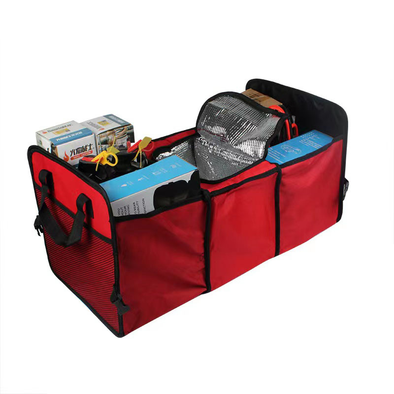 1 Stück zusammenklappbarer Kofferraum-Organizer aus Oxford-Stoff – 3 Fächer  mit 2 Seitentaschen für Reisen im Freien, Einkaufen, Camping – faltbare