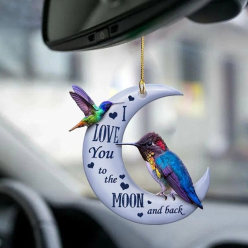 Hummingbird Purple Rose Birds Car Ornament, 2D Flat Car Rear View Mirr -  OhaPrints