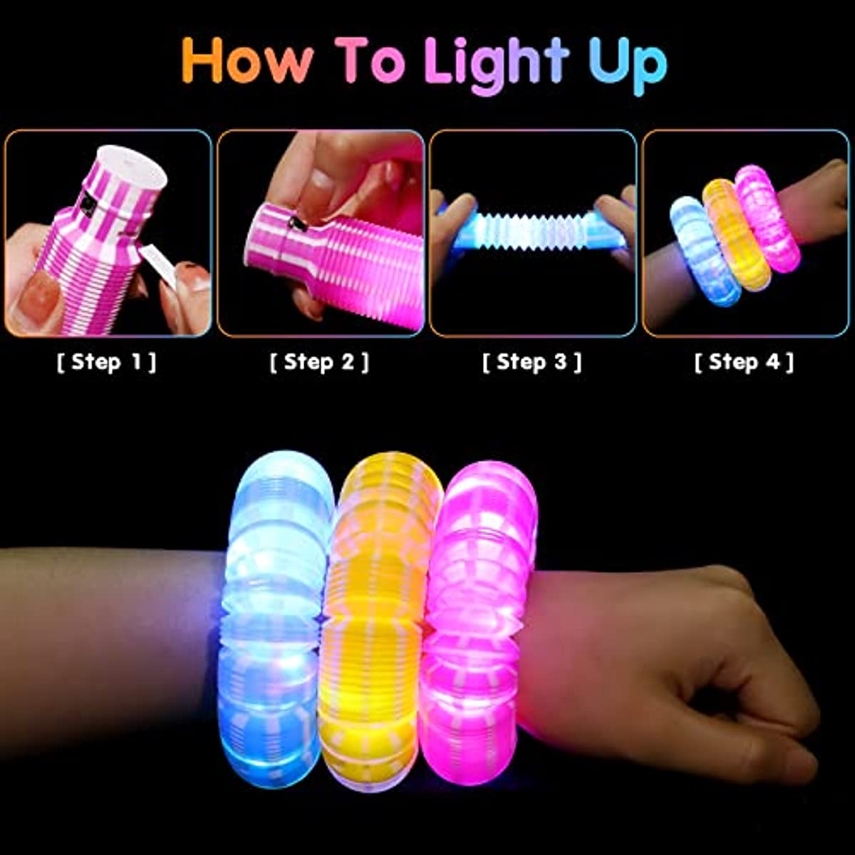 80 Pack LED Bracelets,6 Color Glow Bracelet Glow in The Dark  Bracelets,Flashing Light Up Bracelet for Kids and Adults,Glow Stick  Bracelet for Concerts