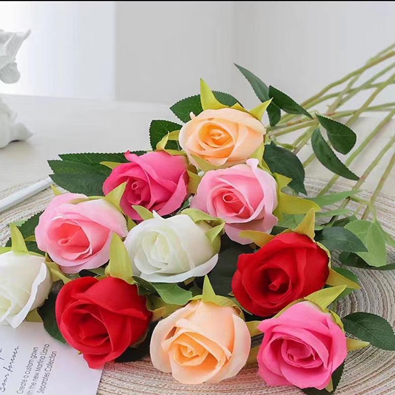 Potted Artificial Rose Flowers Fake Flowers in Woden Pot Silk Rose Flower  Small Bonsai for Home Wedding Office Restaurant Table Centerpieces Decor