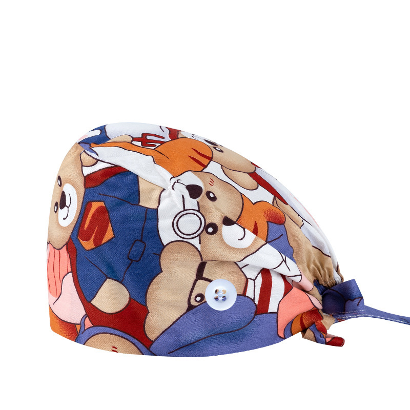 Light Cartoon Print Nurse Hat Adjustable Scrub Cap