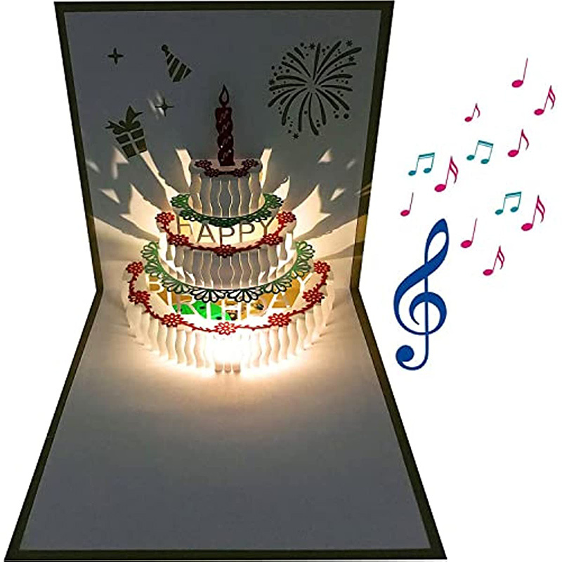 Biglietto di auguri unico 3D Happy Birthday Card Music Light con torta di  compleanno PopUp biglietti di buon compleanno colorati compleanno -  AliExpress
