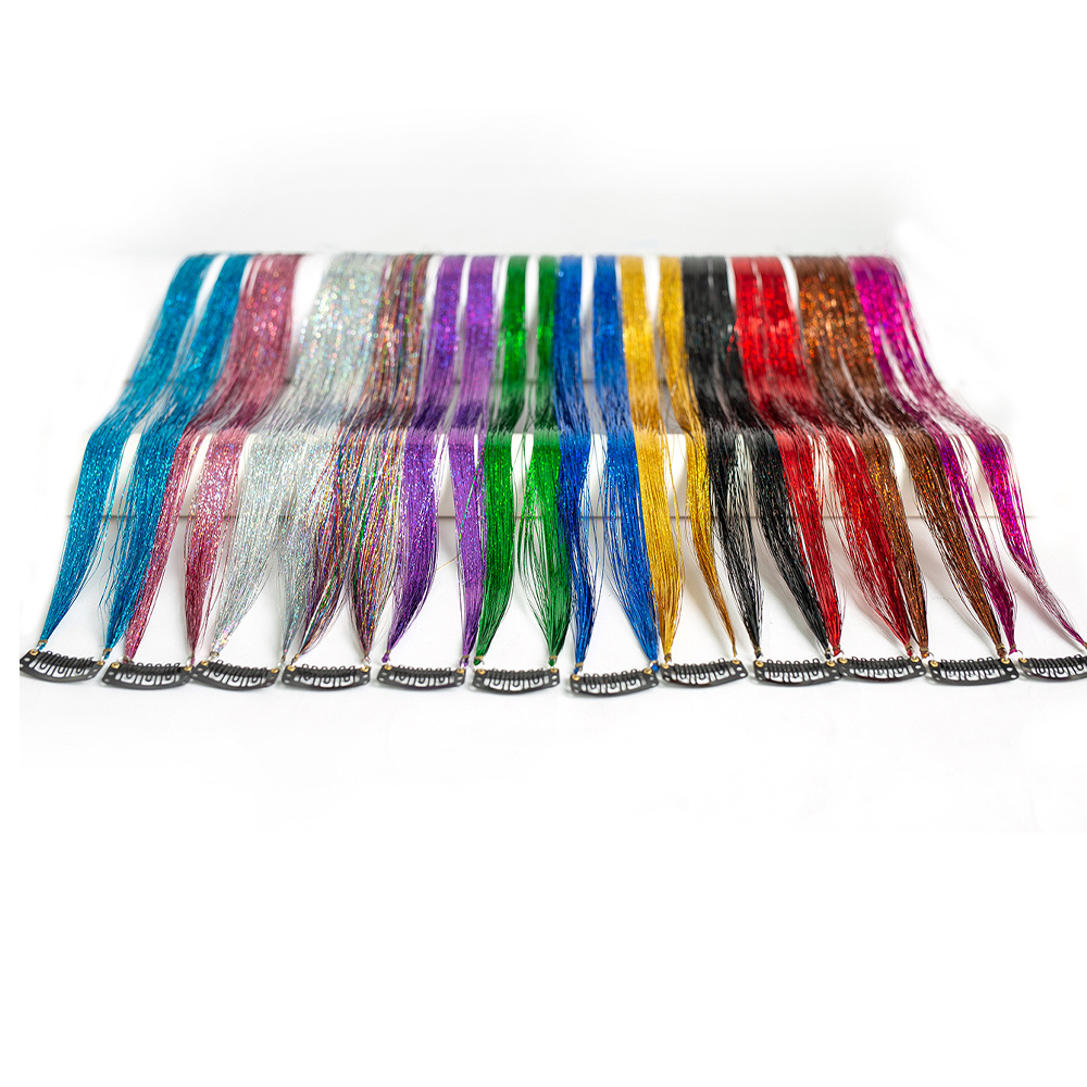 1Pcs Hair Tinsel Kit Y2K Glitter Straight Hair Extensions, Human Hair Extensions with Clips Colorful DIY 20 inch Heat Resistant Shiny Hair