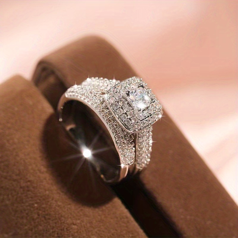 Bague Mariage En Zircon Brillant Luxe Femmes Bijoux Cadeaux Temu