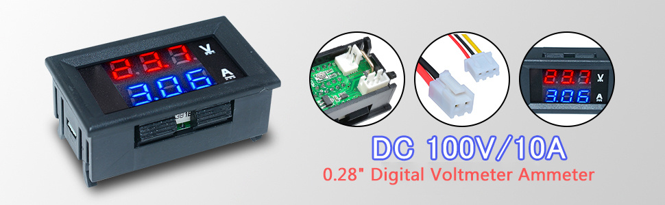  Voltímetro amperímetro digital, medidor de medición de amperaje  de voltaje multímetro con pantalla LED dual DC 0V-100V (50A) : Herramientas  y Mejoras del Hogar